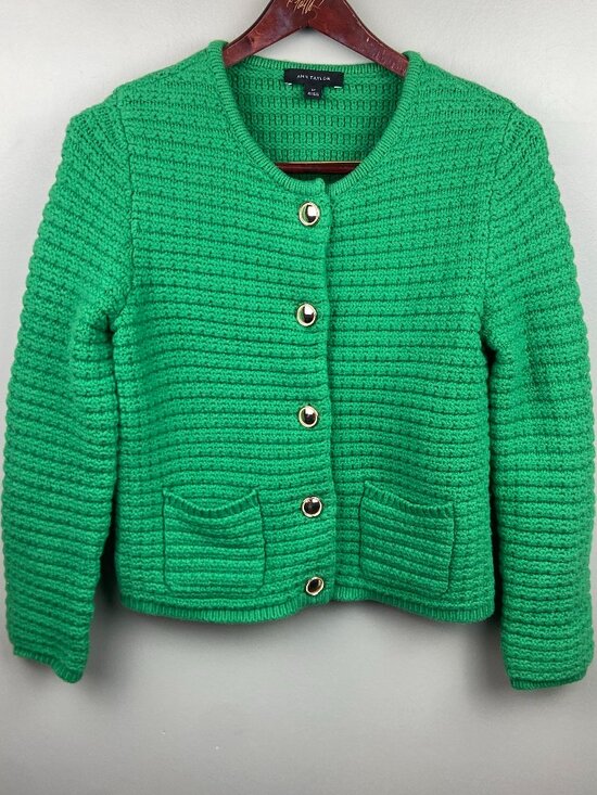 Ann Taylor Sweaters - Ann Taylor Chunky Knit Green Cardigan With Gold Buttons Size Small Petite